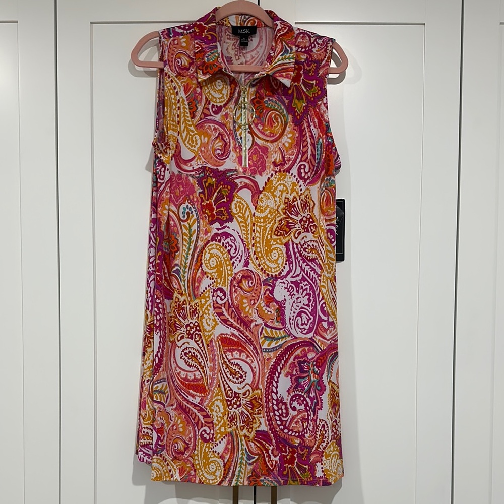 MSK Paisley Print Sleeveless Midi Dress - Pink, Orange, Yellow